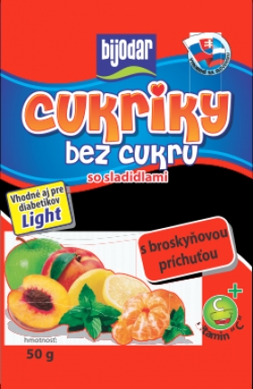 Cukríky bez cukru s broskyňovou príchuťou 50g