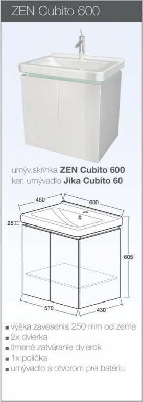 Skrinky pod umývadlo - séria Zen - Skrinka pod umývadlo Zen Cubito 600