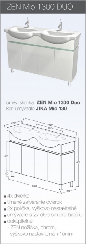 Skrinky pod umývadlo - séria Zen - Skrinka pod umývadlo Zen Mio 1300 Duo