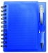 Poznámkový blok, linajkový, modrý, s perom 