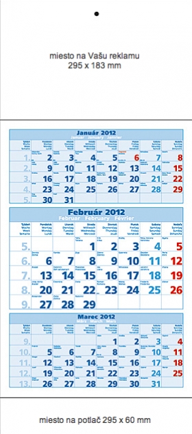 Office plánovací trojdielny kalendár T002 - Modrý/ T003 - Sivý štandard 3-Mesačný