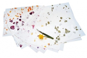 Ručne robený papier s lupienkami kvetov, 10 ks