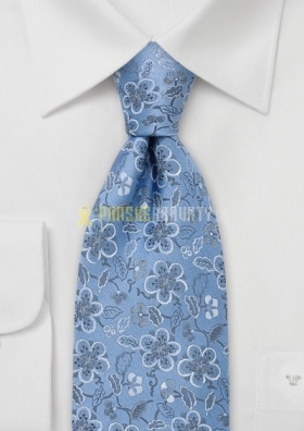 Bluten - belasá kravata s kvetovaním belasej a šedej farby