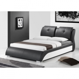 Manželská posteľ, s roštom, ekokoža čierna/biela, 160x200, TORENZO