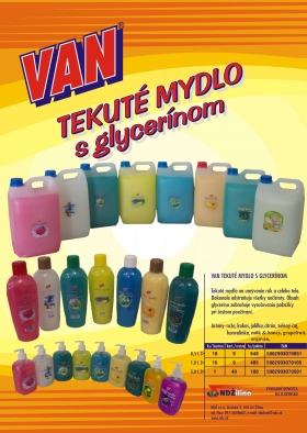  Van tekuté mydlo s glycerínom 0,5 l dávkovač, 1 l, 5 l